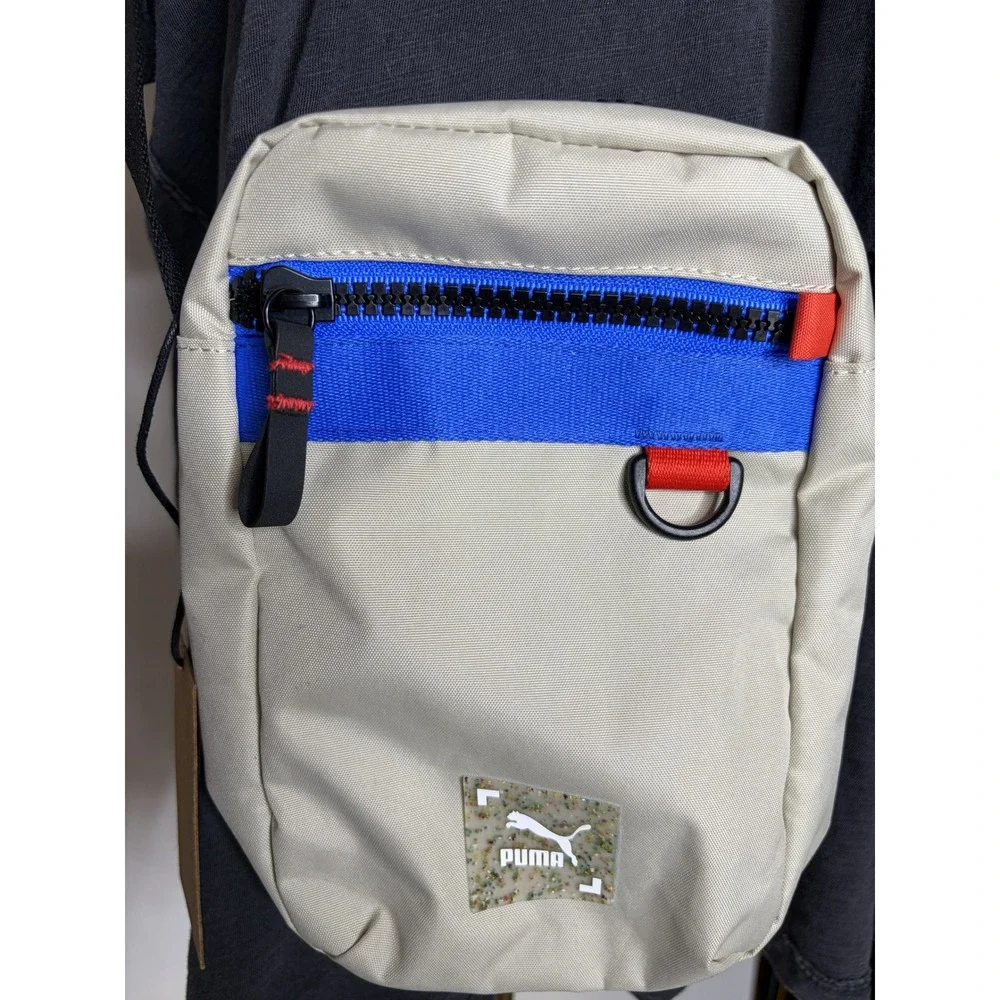 Puma Tan Crossbody Re.Gen Bag Blue Orange Accents Adjustable Padded Strap NWT